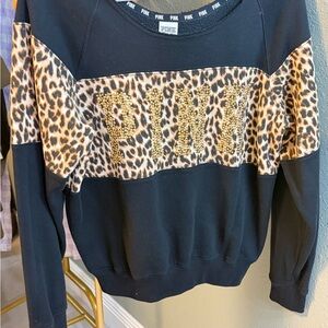 Victoria's Secret PINK Black Sweatshirt with Leopard Panel